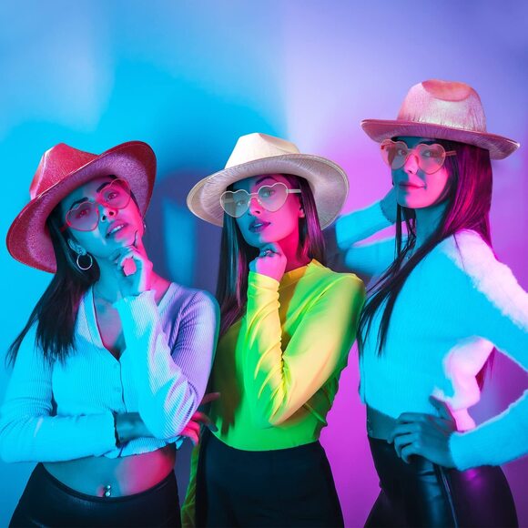 5226 6 Sets Holographic Cowboy Hat Neon Space Cowgirl With Sunglasses main image 7